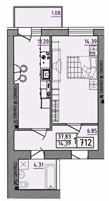 1-кімнатна 37.83 м² в ЖК Парк Морський від 16 500 грн/м², м. Южне