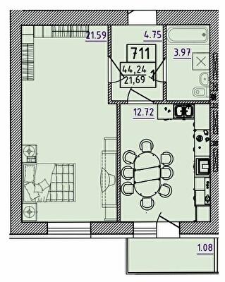 1-кімнатна 44.24 м² в ЖК Парк Морський від 16 500 грн/м², м. Южне