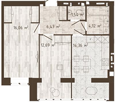 2-кімнатна 55.24 м² в ЖК Одеська Чайка (Сахарова) від 19 000 грн/м², с. Крижанівка