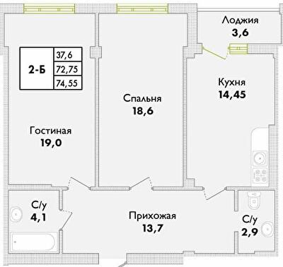 2-кімнатна 74.55 м² в ЖК Парк Совіньон від 23 800 грн/м², смт Таїрове