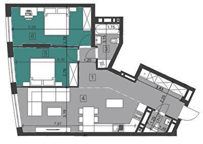 2-кімнатна 74.44 м² в ЖК Парус City від 25 100 грн/м², Львів