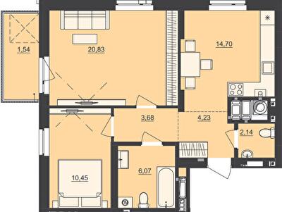 2-комнатная 63.64 м² в ЖК Семицвет от 24 750 грн/м², Львов