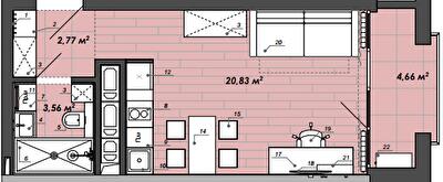 Студия 31.82 м² в Апарт-комплекс WELL towers от 42 350 грн/м², Львов