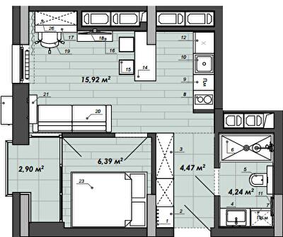 1-комнатная 33.92 м² в Апарт-комплекс WELL towers от 42 350 грн/м², Львов