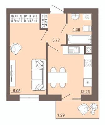 1-комнатная 37.75 м² в ЖК Проект Панорама от 18 500 грн/м², г. Пустомыты