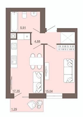 1-комнатная 44.47 м² в ЖК Проект Панорама от 18 500 грн/м², г. Пустомыты