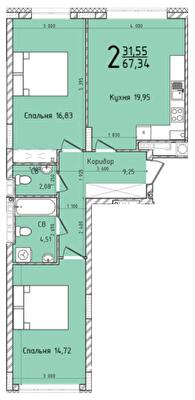 2-кімнатна 67.34 м² в ЖК Континент від 24 500 грн/м², с. Сокільники