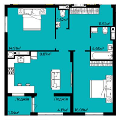2-кімнатна 73.44 м² в ЖК Континент від 23 000 грн/м², с. Сокільники