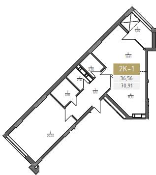 2-комнатная 70.91 м² в ЖК Liberty Gardens от 29 500 грн/м², Харьков