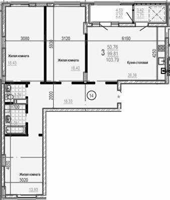 3-комнатная 103.79 м² в ЖК Брюссель от 35 000 грн/м², Харьков