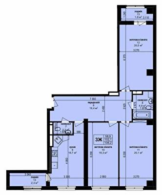 3-кімнатна 106.2 м² в ЖК Манхетен від 23 850 грн/м², Харків