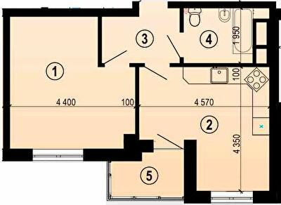 1-кімнатна 44.15 м² в ЖК Меридіан від 17 550 грн/м², Харків