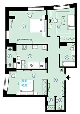 3-кімнатна 90.53 м² в ЖК Меридіан від 16 250 грн/м², Харків