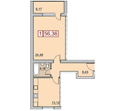 1-кімнатна 56.36 м² в ЖК Річковий квартал від 23 000 грн/м², Харків