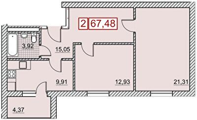 2-кімнатна 67.48 м² в ЖК Річковий квартал від 23 000 грн/м², Харків