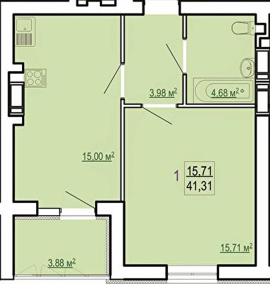 1-кімнатна 41.31 м² в ЖК Казка від 18 000 грн/м², Харків