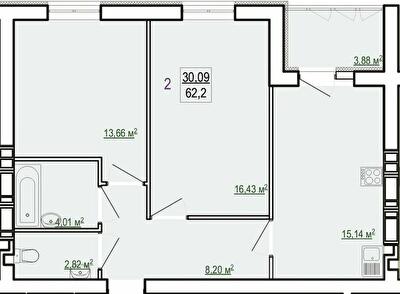 2-кімнатна 62.2 м² в ЖК Казка від 16 500 грн/м², Харків