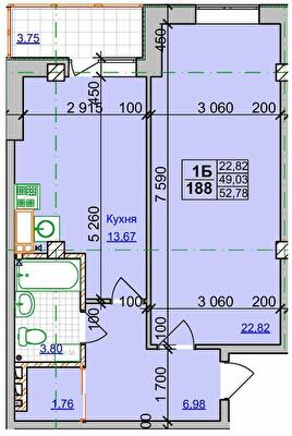 1-кімнатна 52.78 м² в ЖК Спортивний від 28 500 грн/м², Харків