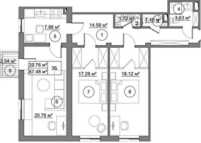 3-кімнатна 87.48 м² в КБ Петрівський Гай від 24 200 грн/м², с. Святопетрівське