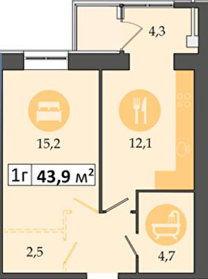 1-комнатная 43.9 м² в ЖК Днепровская Брама 2 от 16 900 грн/м², пгт Слобожанское