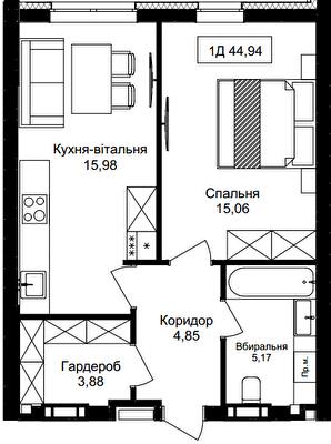 1-комнатная 44.94 м² в ЖК Premier Tower от 37 450 грн/м², Винница