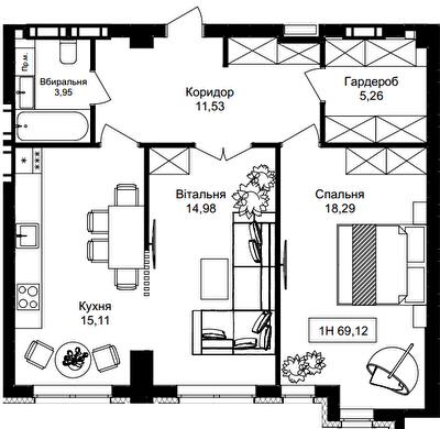 1-комнатная 69.12 м² в ЖК Premier Tower от 30 050 грн/м², Винница