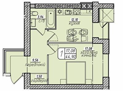 1-комнатная 44.9 м² в ЖК Западный от 22 000 грн/м², Винница