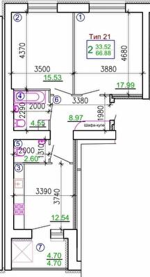 2-комнатная 66.88 м² в Мкрн Академический от 19 250 грн/м², Винница