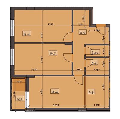 3-кімнатна 79.77 м² в ЖК Crystal від 19 850 грн/м², Ужгород