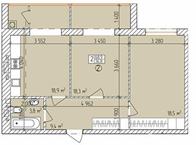 2-кімнатна 68.9 м² в ЖК Дубовий Гай від 18 500 грн/м², Запоріжжя