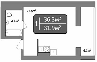 1-комнатная 36.3 м² в ЖК Dream Central от 18 000 грн/м², Николаев