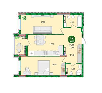 2-комнатная 77.4 м² в ЖК Q-smart от 24 200 грн/м², Киев