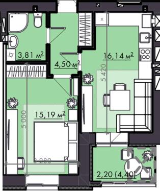 1-комнатная 41.84 м² в ЖК FAMILY City от 19 800 грн/м², Ровно
