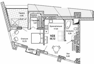 1-комнатная 48.12 м² в ЖК Pokrovsky Apart Complex от 31 550 грн/м², Ровно