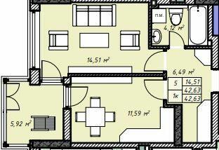 1-комнатная 42.63 м² в ЖК Sky Hall от 25 850 грн/м², Ровно