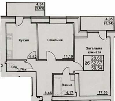 2-комнатная 59.54 м² в ЖК на ул. Черновола / ул. Первомайская от 16 900 грн/м², Сумы