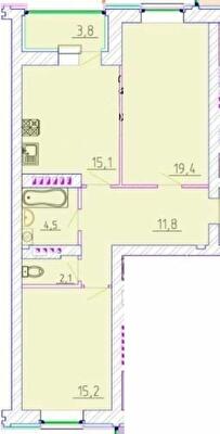 2-комнатная 71.9 м² в ЖК Графський от 18 500 грн/м², Черкассы
