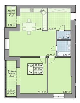 3-комнатная 95.02 м² в ЖК Millennium от 13 100 грн/м², Ивано-Франковск