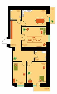 3-кімнатна 82.7 м² в ЖК на вул. Залізнична, 3 від 16 000 грн/м², Івано-Франківськ