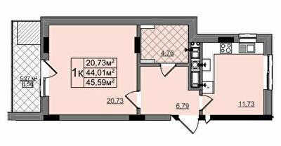 1-кімнатна 45.59 м² в ЖК на Перфецького-2 від 28 900 грн/м², Львів