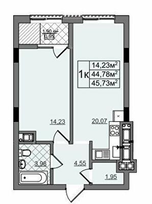 1-кімнатна 45.73 м² в ЖК на Перфецького-2 від 28 900 грн/м², Львів