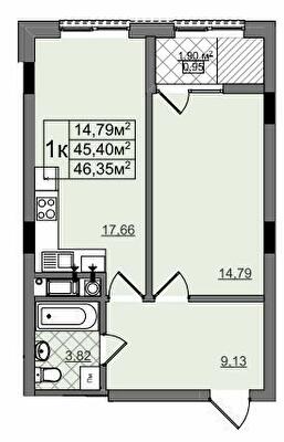 1-кімнатна 46.35 м² в ЖК на Перфецького-2 від 28 900 грн/м², Львів