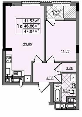 1-кімнатна 47.87 м² в ЖК на Перфецького-2 від 28 900 грн/м², Львів