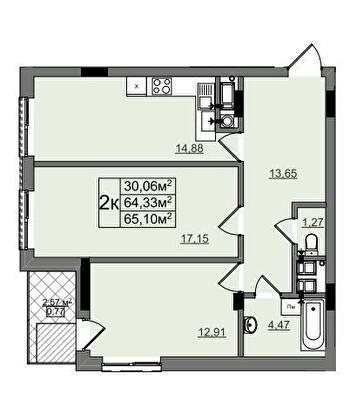 2-кімнатна 65.1 м² в ЖК на Перфецького-2 від 28 900 грн/м², Львів
