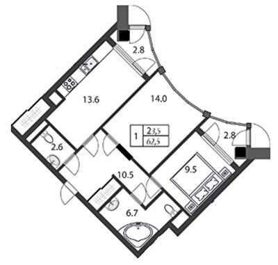 1-комнатная 62.5 м² в ЖК Grand Palace от 21 000 грн/м², Хмельницкий