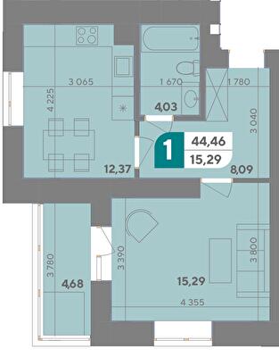 1-комнатная 44.66 м² в ЖК Park Town от 15 400 грн/м², Хмельницкий