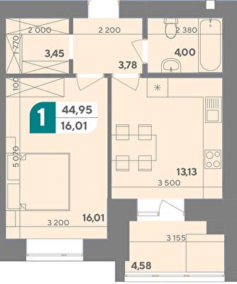 1-комнатная 44.95 м² в ЖК Park Town от 15 400 грн/м², Хмельницкий