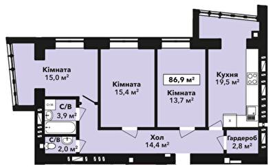 3-комнатная 86.9 м² в ЖК Перлина Проскурова-2 от 15 100 грн/м², Хмельницкий