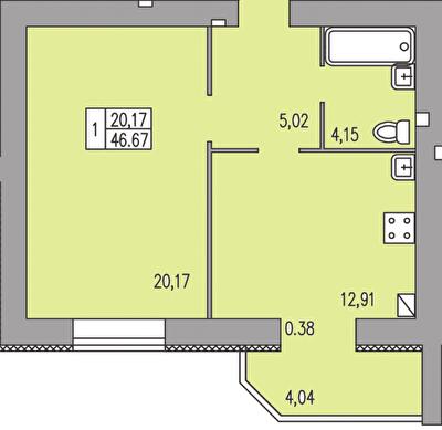 1-комнатная 46.67 м² в ЖК Прованс от 16 700 грн/м², Хмельницкий