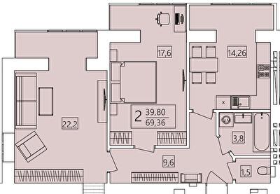 2-кімнатна 69.36 м² в ЖК Living Park "Нова Будова-2" від 29 850 грн/м², с. Мукша Китайгородська